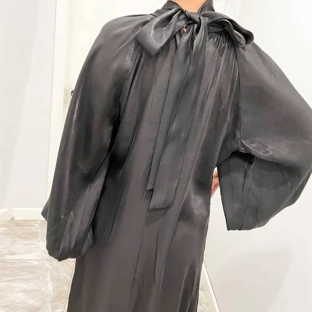 Shiny Satin Abaya Elegant Women Muslim Lantern Slves Long Maxi Dresses Turkey Eid Ramadan Arab Kaftan Islam Party Gown Vestido X250514