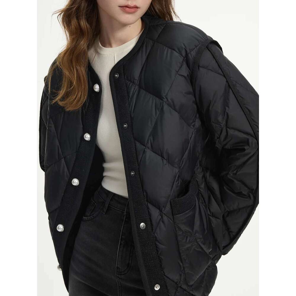 FSLE 105G Filling Amount Fashion Lattice Design Down Coat For Female Fall Winter 2024 New Loose Warm Jacket 24Fs14052