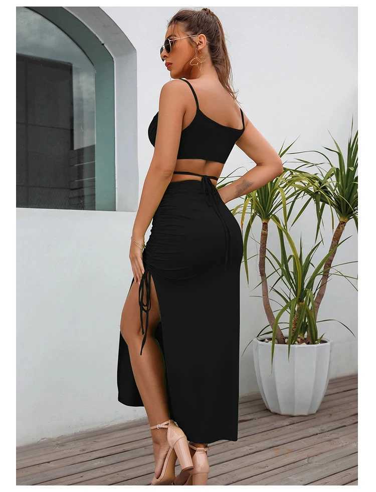 Spaghetti Strap Bodycon Midi Dress Womens Elegant Sleeveless Sexy Party Club Dresses Fashion Nightout Outfit Clubwear DressXJ250514