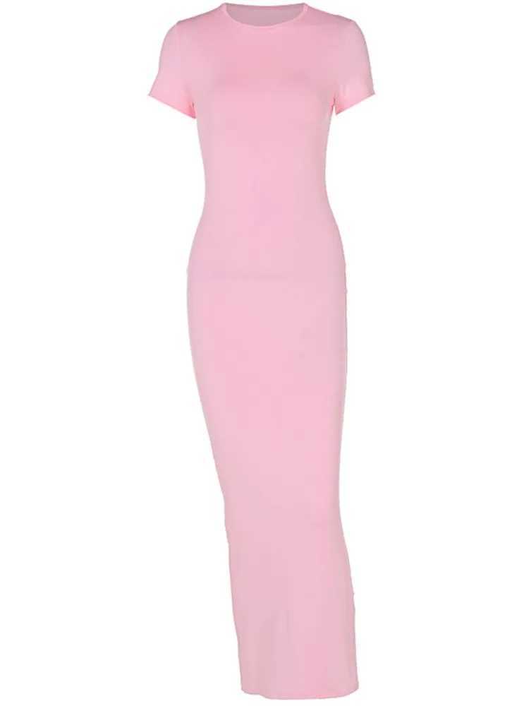 Temperament Solid Color Slim Long Dresses Women Fashion Package Hip Bodycon Short Sleeves Maxi Dress Dresses Female StreetwearXJ250514