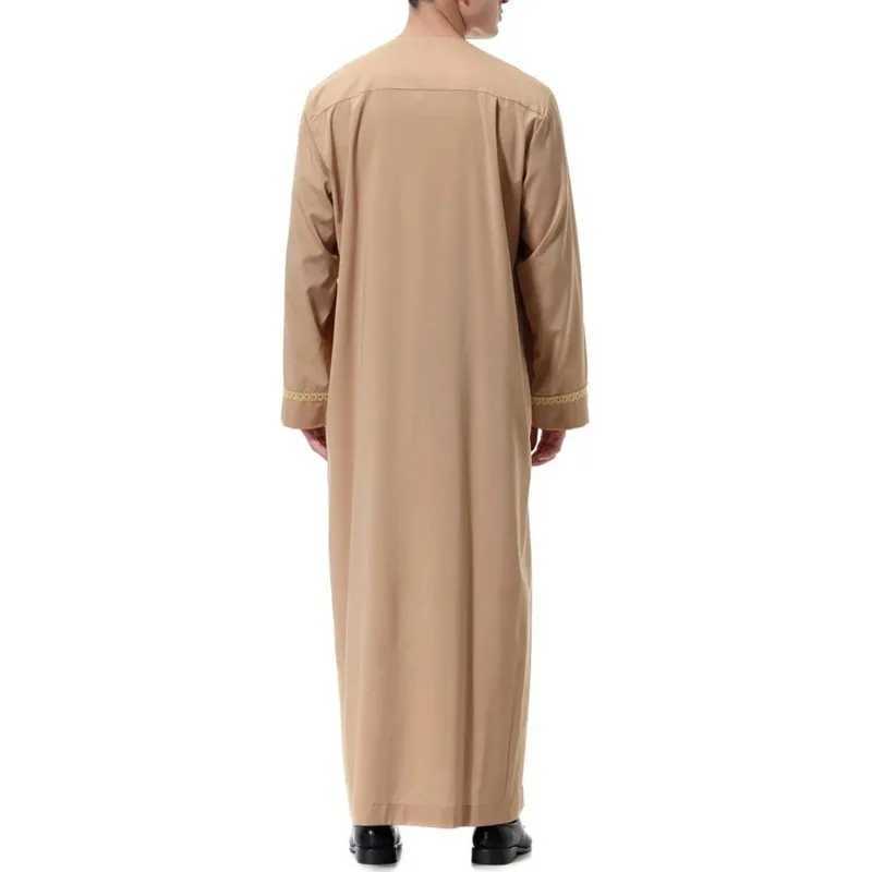 Mens Muslim Robes Middle East Arab Ramadan Islamic Clothing Solid Color Casual Lace Round Neck Long Sleeve T-shirt Dress Tunic X250514