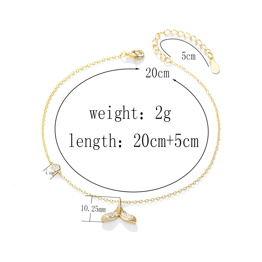 Trendy Fine Jewelry 14k Gold Plated Mermaid Tail Chain Cubic Zircon 925 Sterling Silver Mixed Charm Anklets Beach for Women 250513