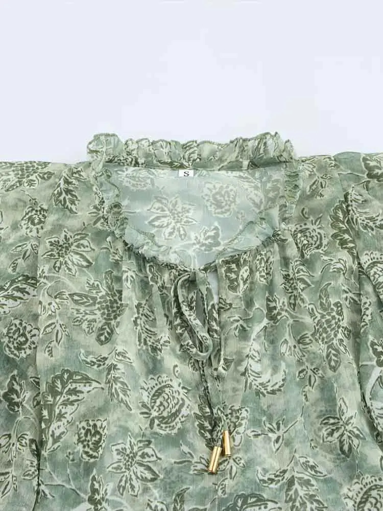 European and American style womens fashion versatile temperament layered decorative print shirt 250514