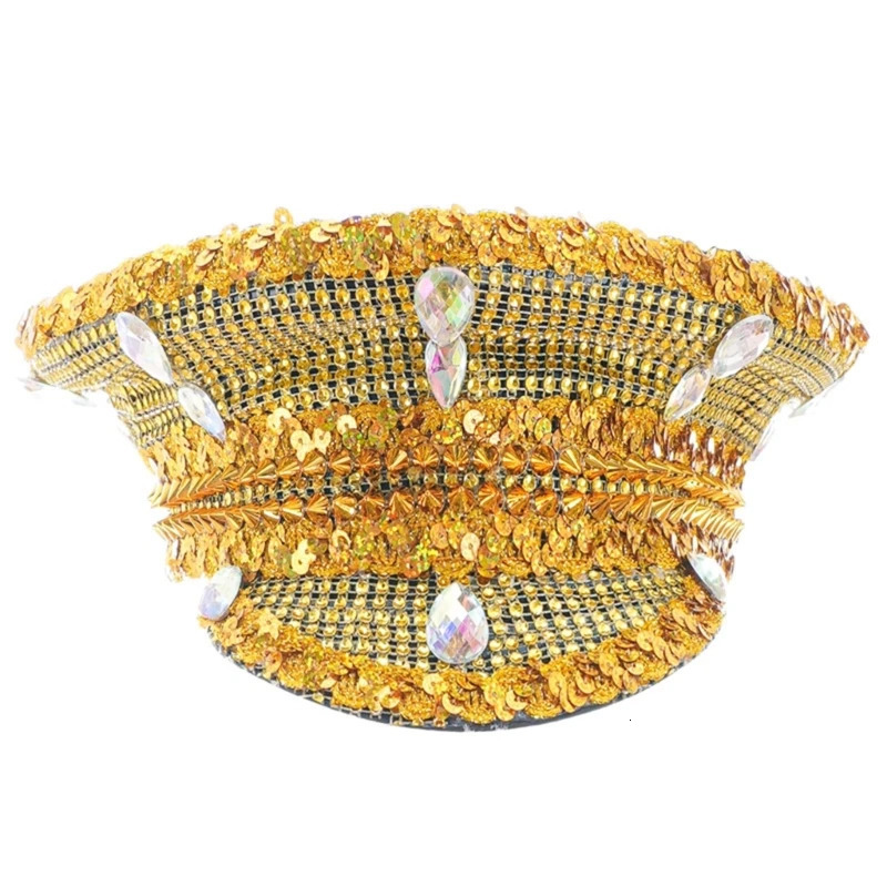 Sparkling Captain Hat Rivets Sequins Hat for Bachelorette Party Captain Hat for Actress 250513