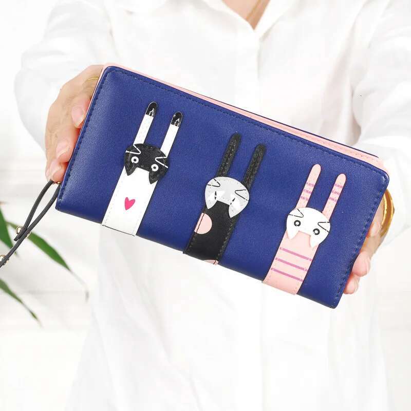 Funny Kitten Design Women Long Wallet PU Leather Cute Cartoon Cats Girls Zipper Purse Ladies ID Bank Card Holder Clutch Bag
