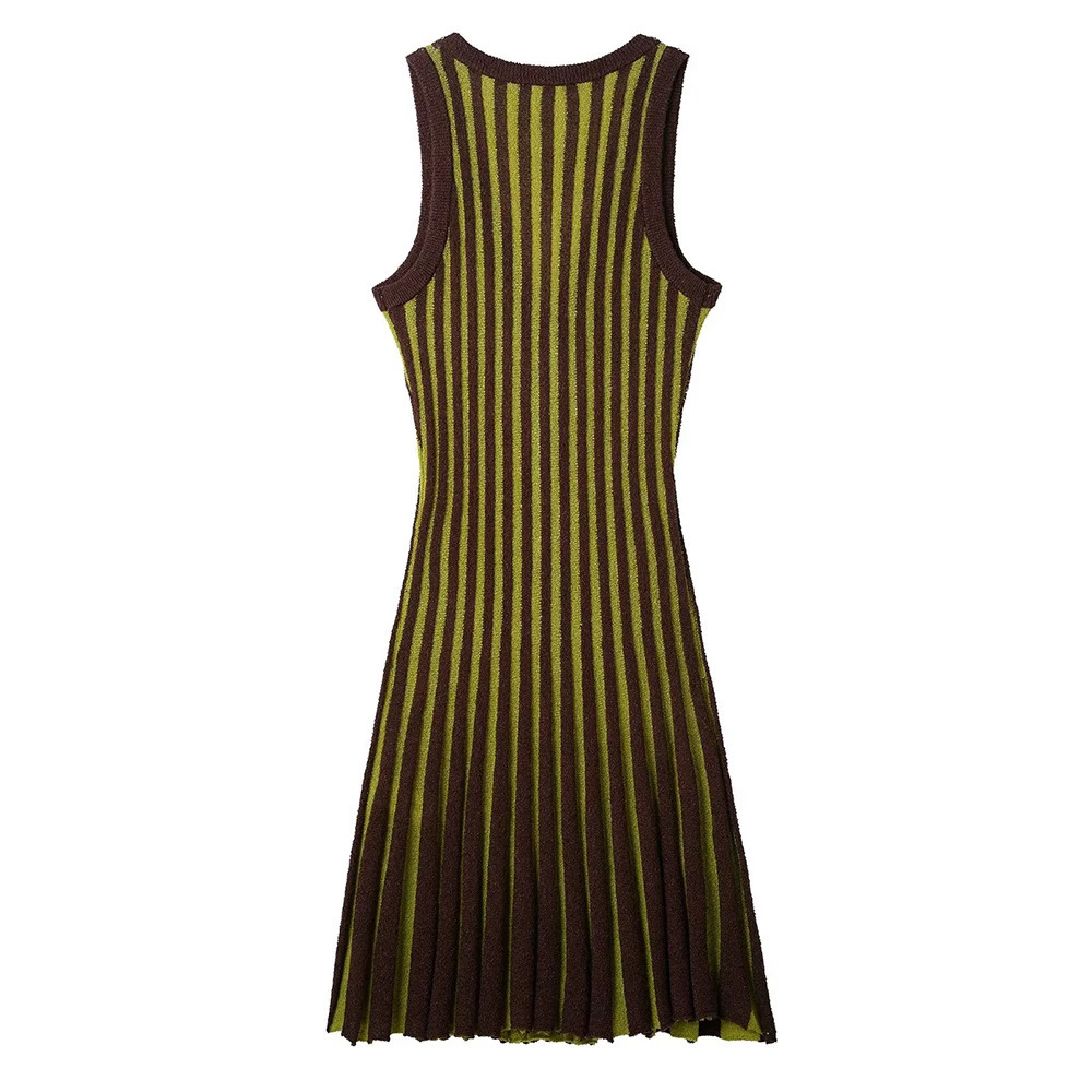 SpringSummer Product Womens Fashion Casual Striped Knitted Dress Color Contrasting Sleeveless Vneck Folding n D 250514