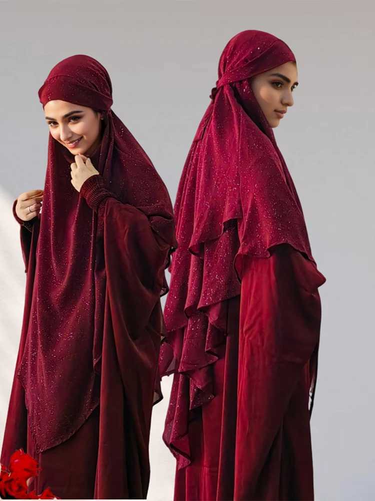 2025 New Shimmer Eid Djellaba Dress Muslim Womens Prayer Abaya with Khimar Turkish Jalabiya Islamic Hijab Ramadan Luxury Kaftan X250514