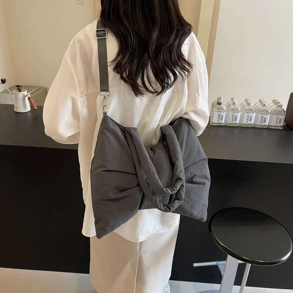 Nylon Puffer Shoulder Women Bowknot Tote Adjustable Strap Female Puffy Handbags Purse Causal Crossbody Messenger Bag