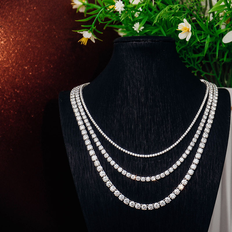 Pass Diamond Tetser 2mm 16inch 925 Silver DEF VVS Moissanite Diamond Tennis Chian Necklace Fine Jewelry for Men Women