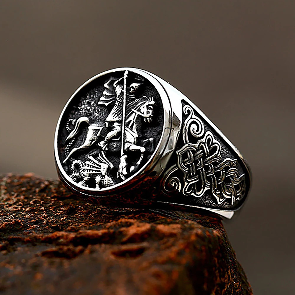 Vintage Gothic Knight Dragon Ring Punk Hip Hop For Man Boys Stainless Steel Celtic knot Rings Fashion Jewelry Gift Size 7-13 250509