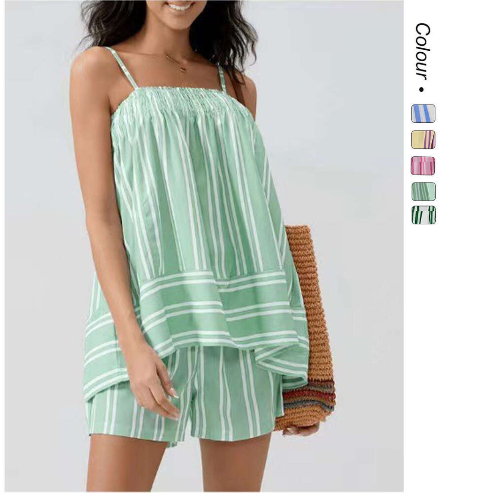 Pants Women 25 Year Spring/summer Striped Fresh Camisole Collection Shorts Set 88253 Gentle Wind Non-ironing Long Business Affairs Versatile New Arriv