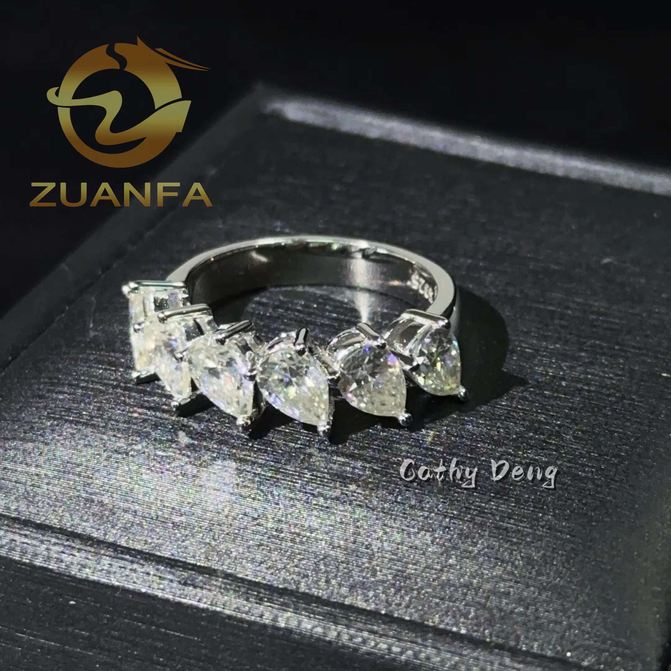 Iced Out Jewelry Pear Cut Half Eternity Ring for Women 18k White Gold Plated Moissanite Rings 925 Silver Women Pear Ring