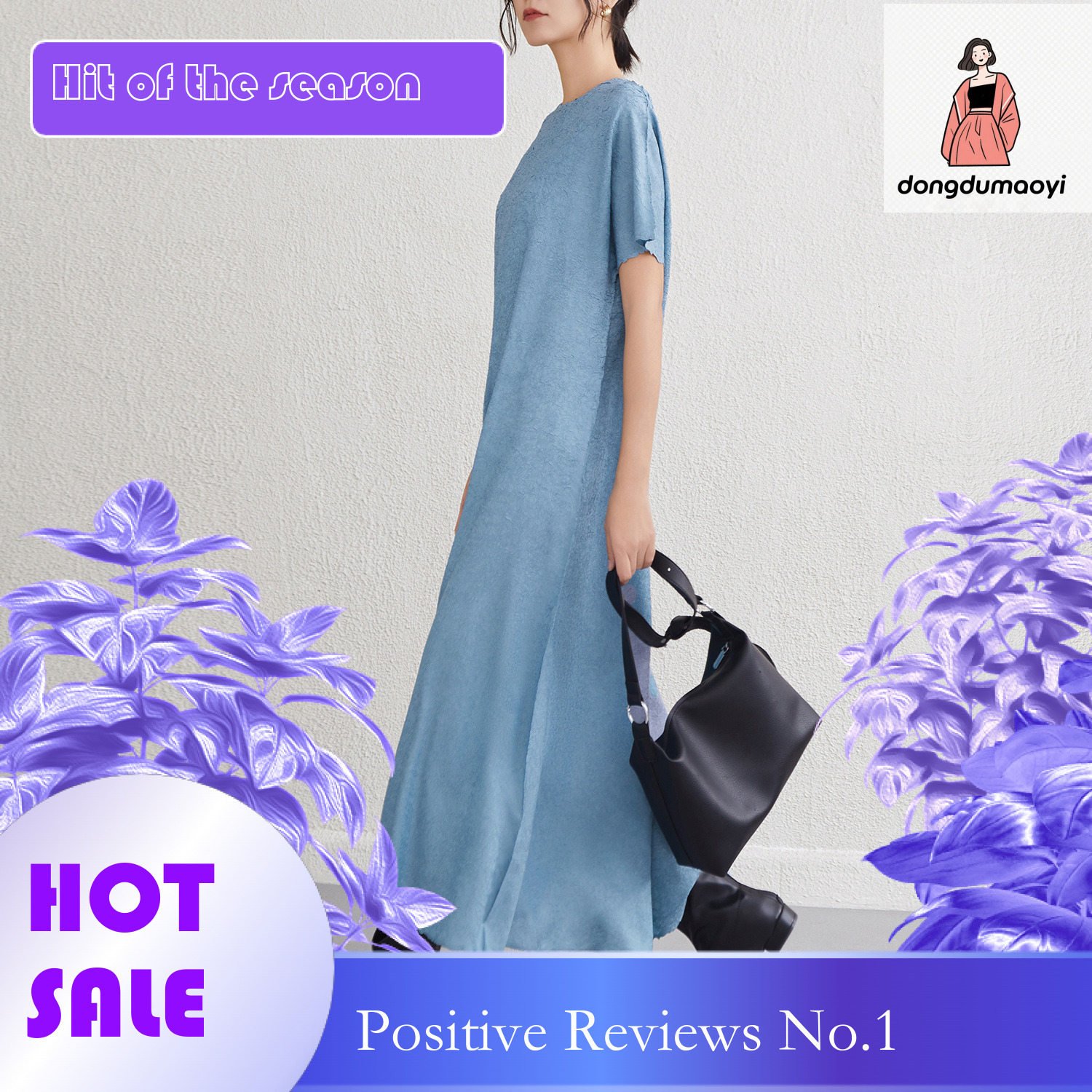 dongdumaoyi Miyake round neck plus size short sleeved A line long for women in summer wearing it outside looking fat and slim simple dress solid color
