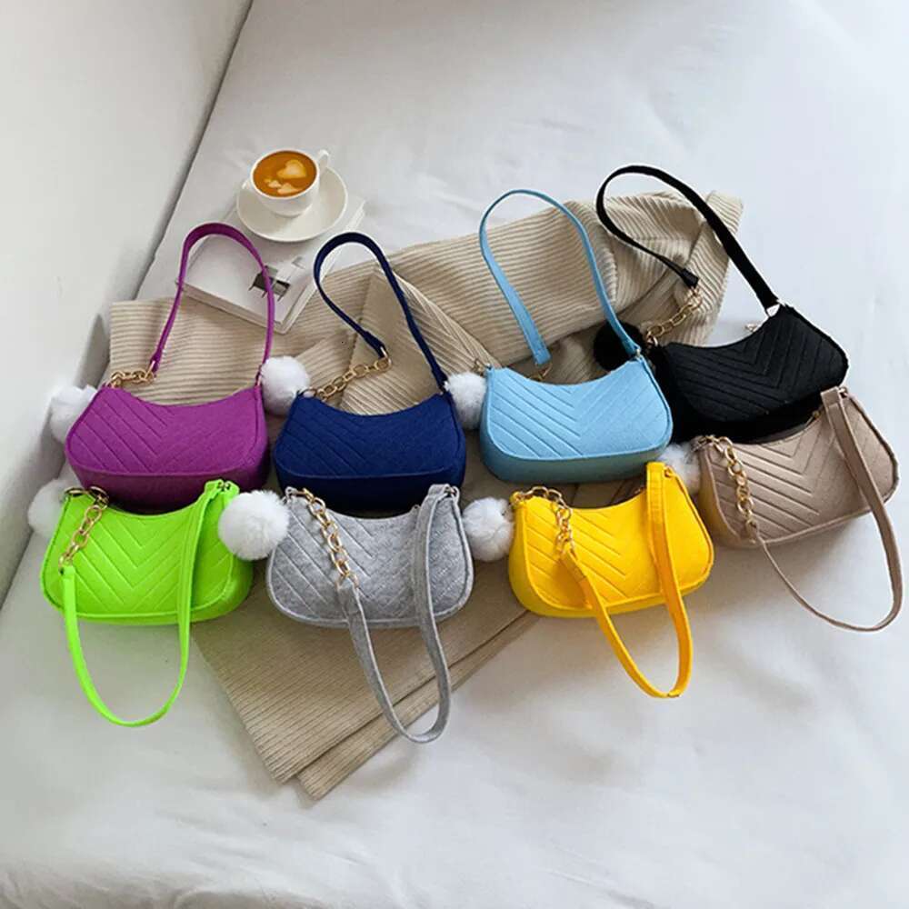 Felt Cloth Fashion Pattern Shoulder Bags Small Handle Underarm Bag Clutch Solid Color Female Handbag With Purse For Women