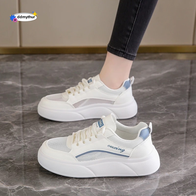 Summer women's new breathable hollow mesh children's Korean version versatile thick soled sports casual board white shoes ddmythur