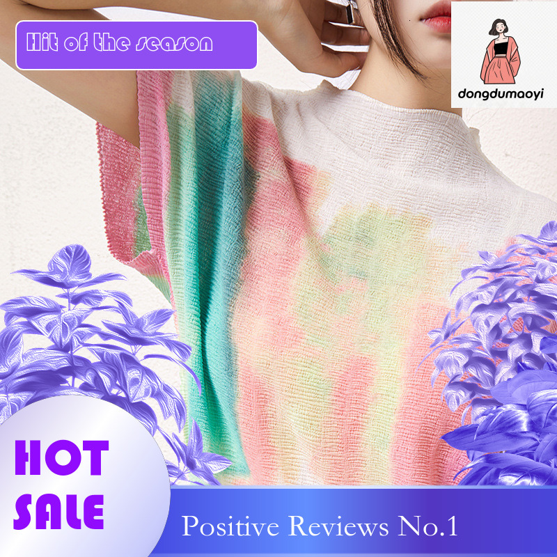 dongdumaoyi Miyake Top Women's 2024 Summer Short Sleeve Folded Small Shirt Graffiti Elastic Loose Look Thin Printed T-shirt Women