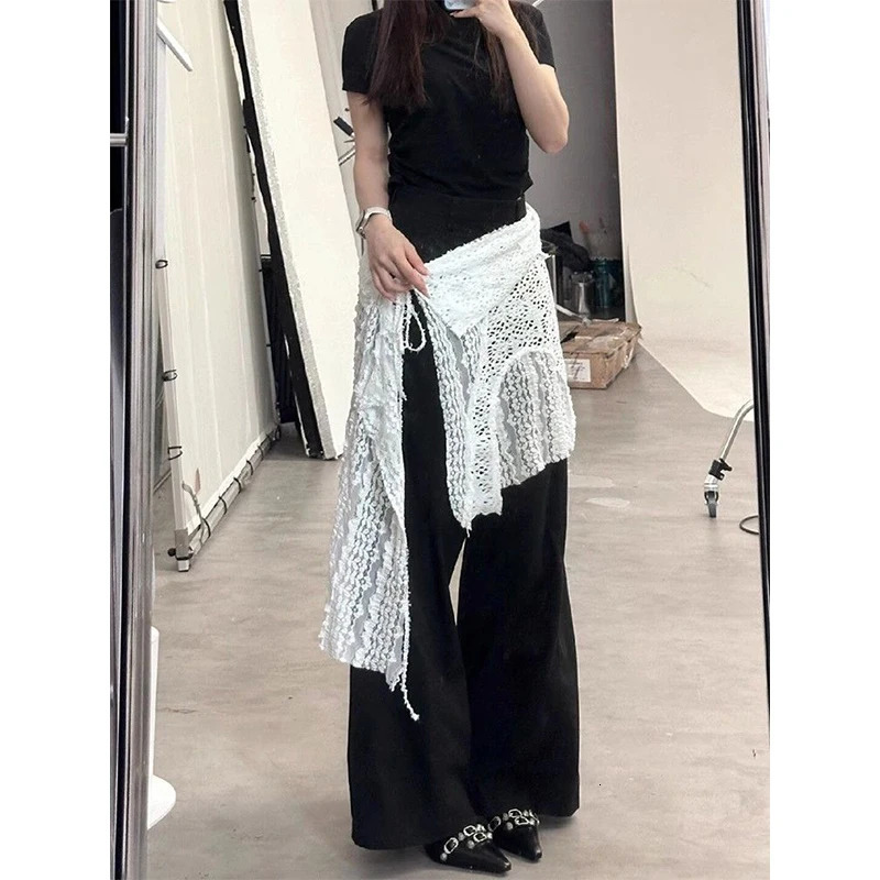 MEXZT Y2K Irregular Mini Skirts Women Harajuku Aesthetic White Lace Tulle Bandage Skirt Japanese Vintage Hollow Out Faldas 250514