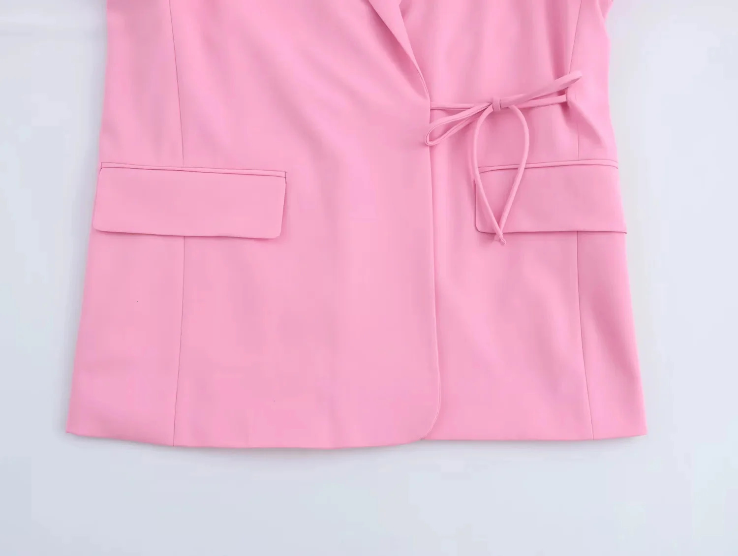 TRAFZA 2025 Spring Summer Office Lady Elegant Blazers Fashion Casual Solid Pink Lace Up Shrug Straight Chic Women Blazers 250513