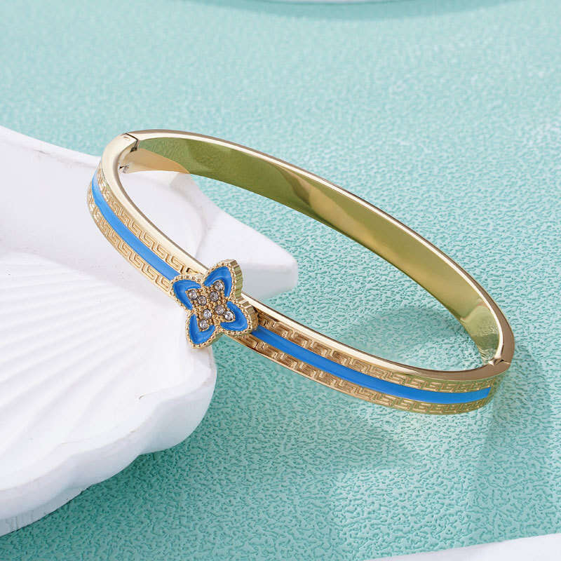 Luxury Jewelry four leaf Clover Bracelet titanium steel Gold color Plate Agate Diamond Fashion Charm Chain ins fashion design Wedding Gift Party Good 