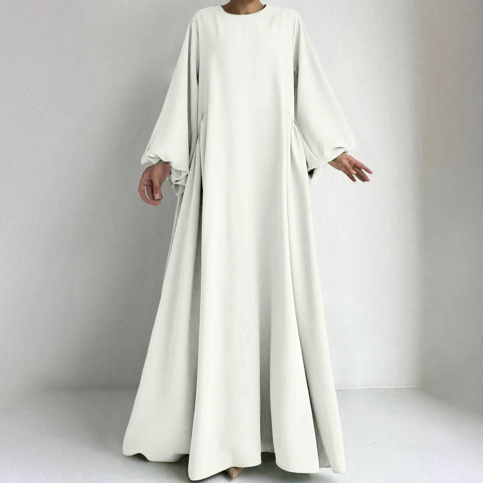 2024 Dresses For Girls WomenS Muslim Robe Lantern Long Slve Round Neck Loose Ruffle Elegant Temperament Prayer Maxi Clothing X250514