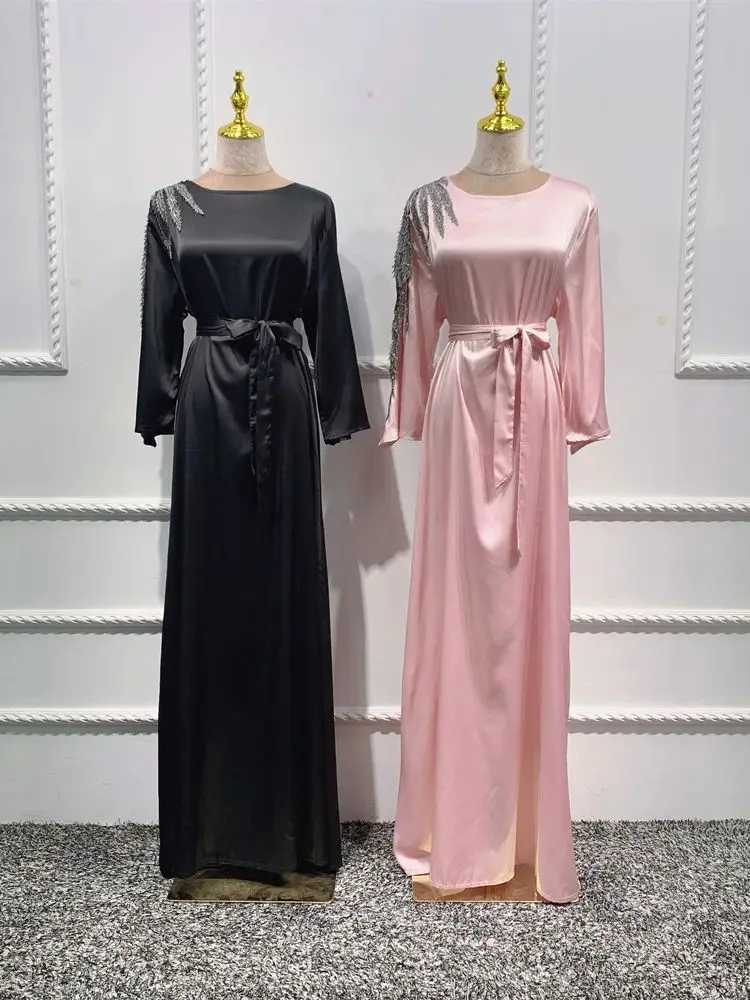 Ramadan Eid Satin Abaya Damen Luxury Islam Muslim Prayer Clothes Women Dress Ka Kaftan Robe Musulmane Caftan Marocain Femme X250514