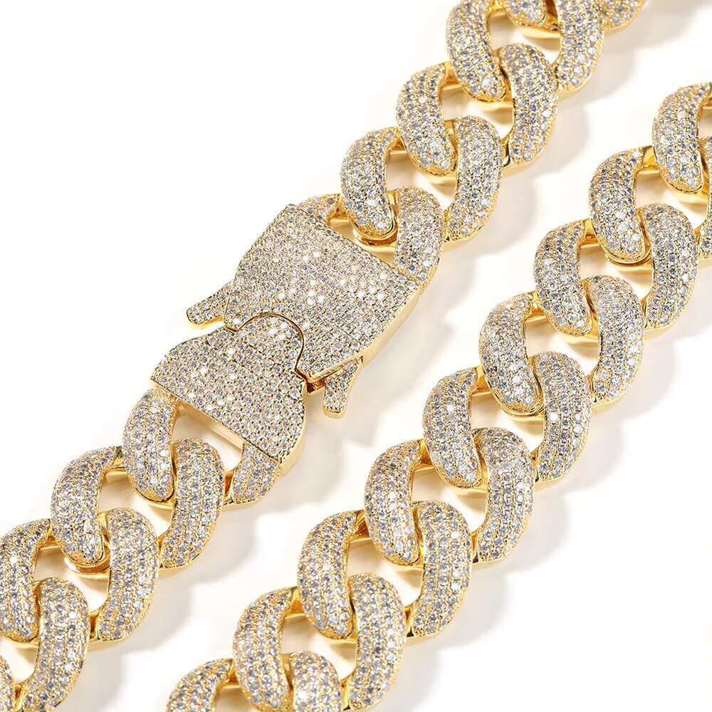 DHCollections Trendy Hip Hop Jewelry 20mm Solid Gold Plated Brass 4-Row AAAAA CZ Iced Cuban Chain Necklace