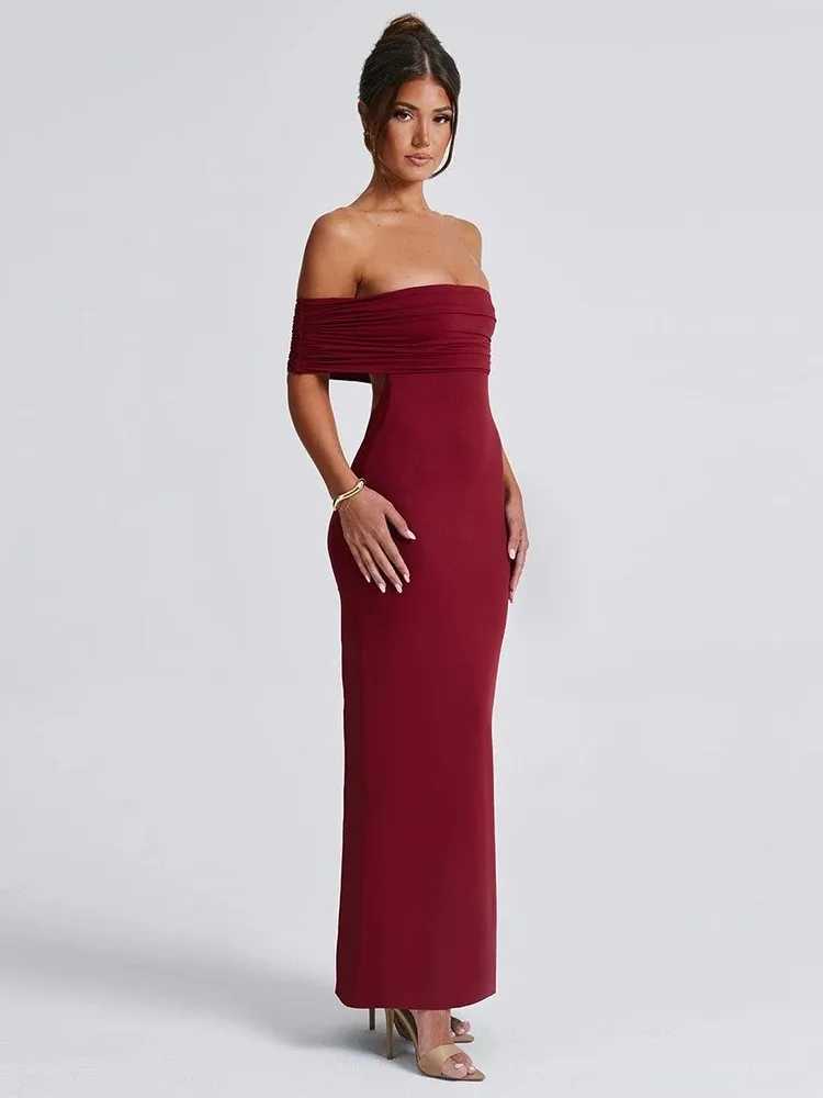 Temperament Slim Strapless Long Dress Women Solid Color Sexy Off-shoulder Backless Package Hip Sleeveless Club Party DressesXJ250514