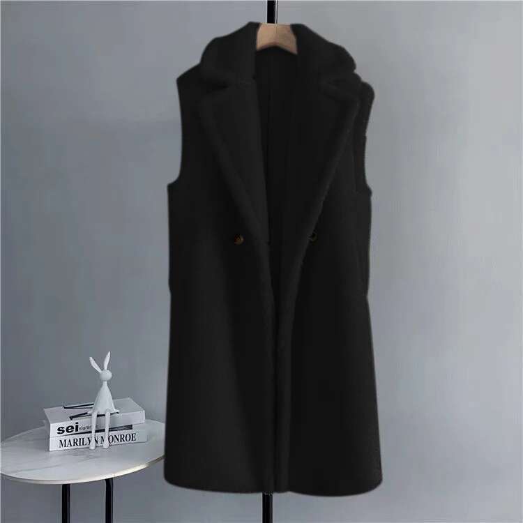 Getspring Women Vest 2024 Autumn Winter Sleeveless Imitation Waistcoat All Match Thickened Loose Long Faux Fur Jacket