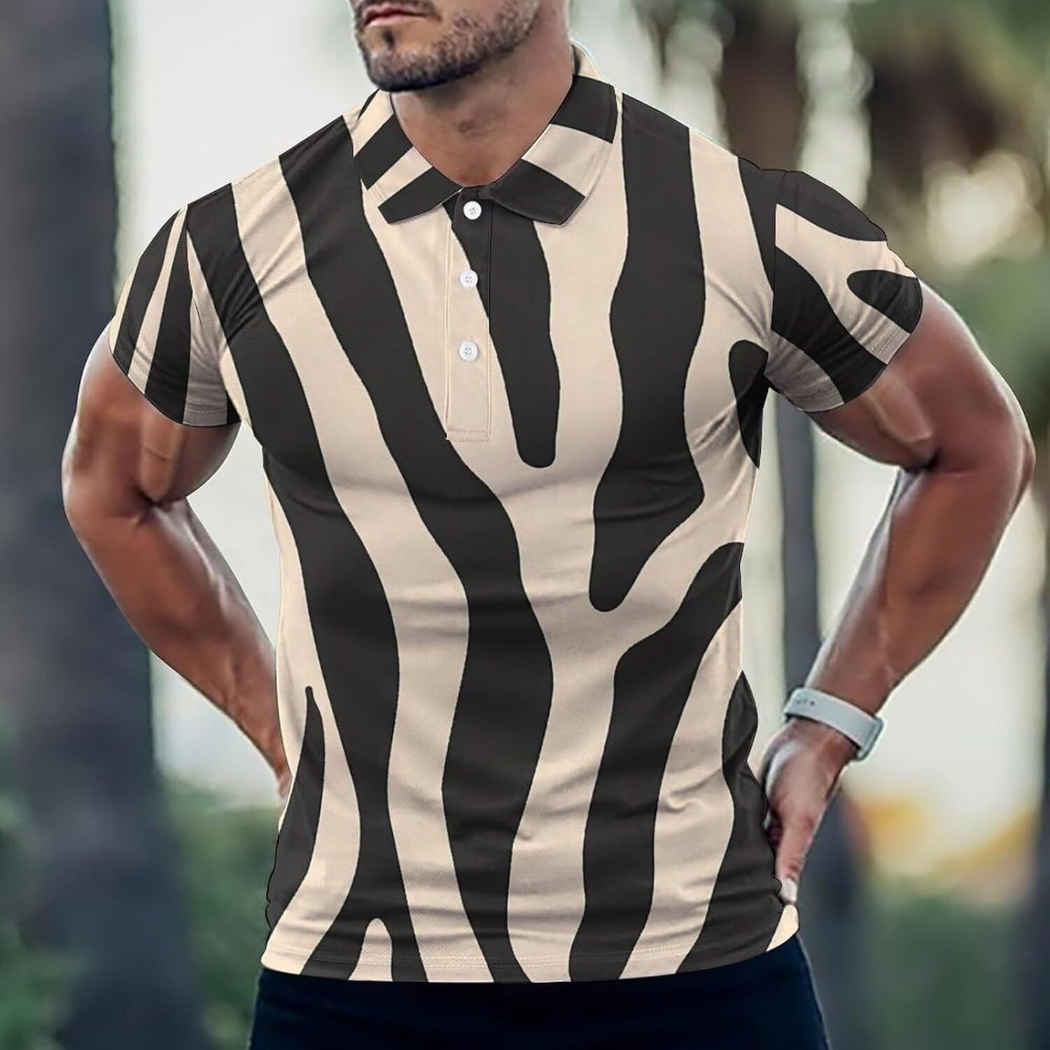 Mens Polo shirt Zebra Animal Pattern Hawaiin Polo Shirt for Men Casual Golf Shirts Short Sleeves Collared Top Polos shirts tshirt Casual tops summer c