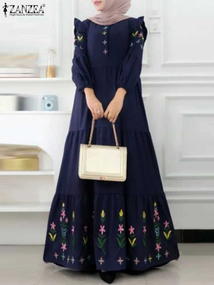 ZANZEA Muslim Fashion Floral Print Long Dresses Women Elegant Tiered Party Abaya Robes Islamic Hijab A-line Vestidos Mujer X250514
