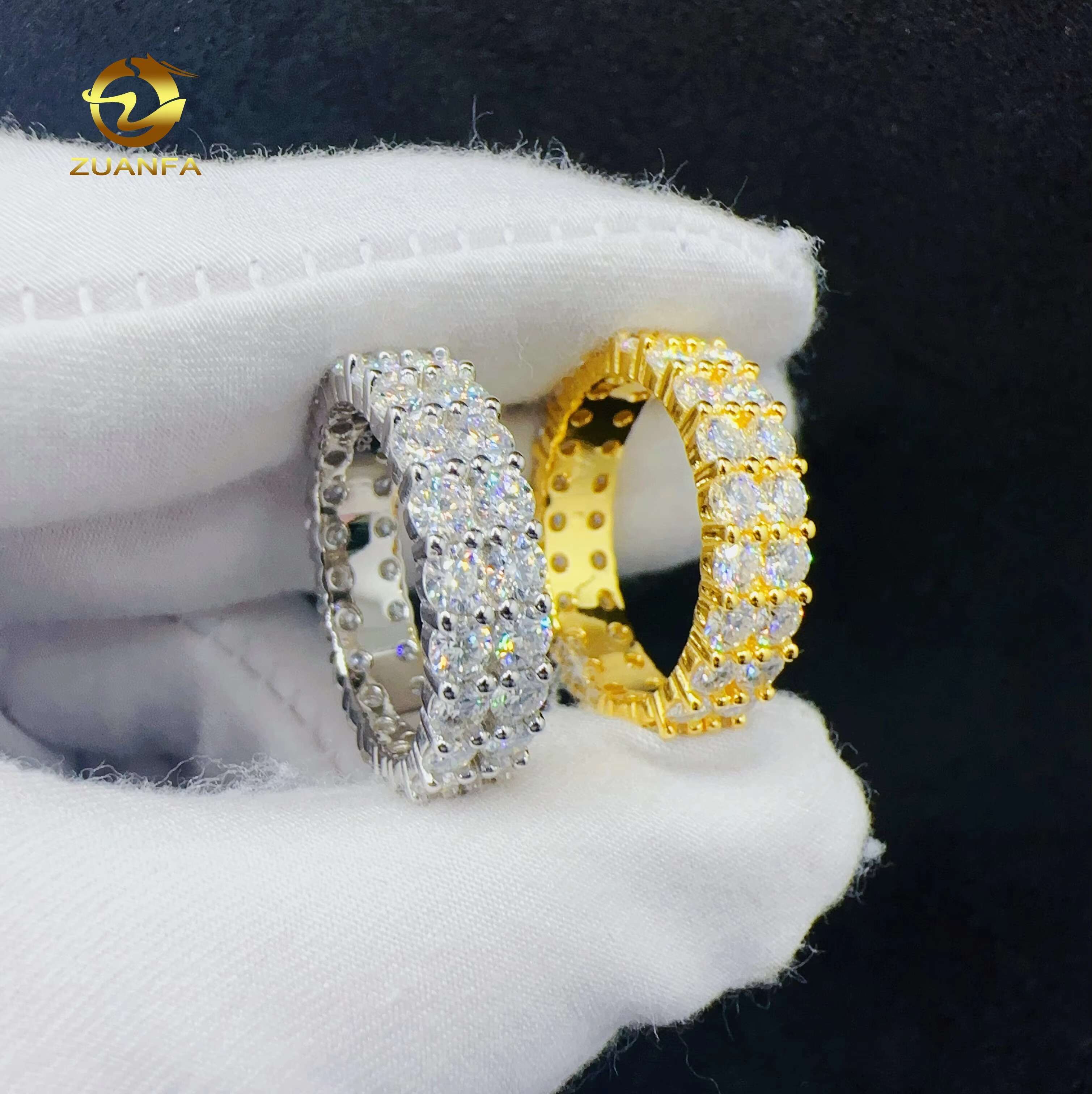 Fashion 2Rows VVS Moissanite Hip Hop Ring Custom Hip Hop Jewelry 925 Sterling Silver Ring for Women