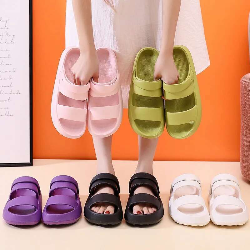 Smile Pop Summer Home Slippers With Snaps Outdoor Breathable Casual Sandals Non-slip Platform Beach Shoes Women