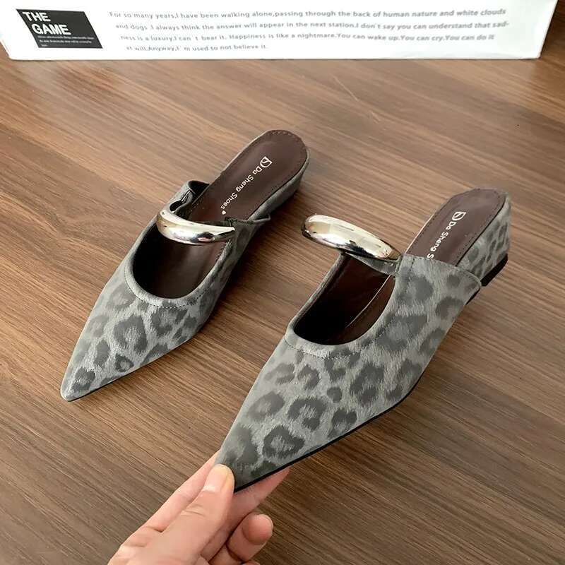 Punk Gothic Metal Buckle Low Heels Sandals Women 2025 New Pointed Toe Thick Heeled Summer Slippers Woman Platform Muller Shoes