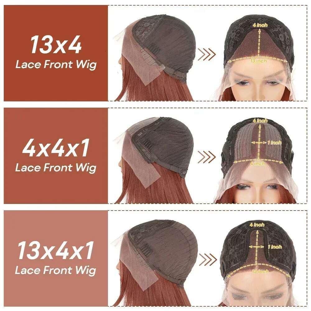 Reddish Silky 13X4 13X6 HD Synthetic Front Wigs For Women 30 Inch Auburn Brown Straight Lace Wig Pre Plucked