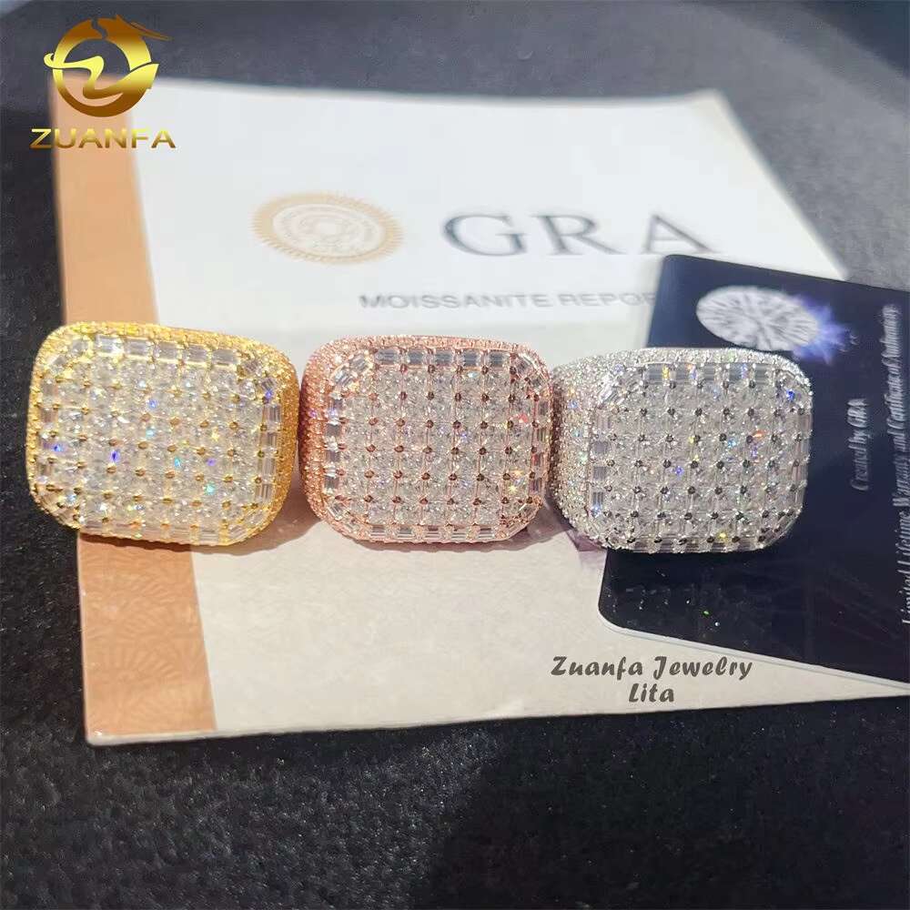 Fine Jewelry Hip Hop Luxury Champion Silver Iced Out Princess Cut VVS Moissanite Diamond Ring
