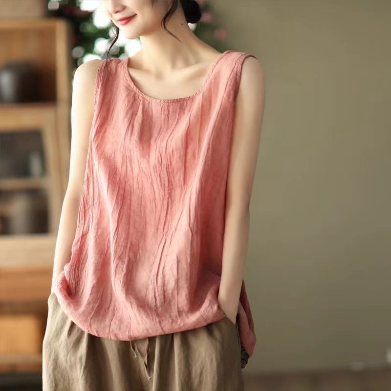 Summer new cotton and linen camisole vest in large size to cover the belly 2025 versatile for both inside and outside stylish and youthful womens clot