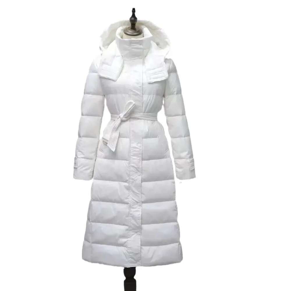 White Duck Jacket Women 2024 New Winter Long Hooded Warm Belt Slim Down Coat Female Korean Office Lady Casual Fashion