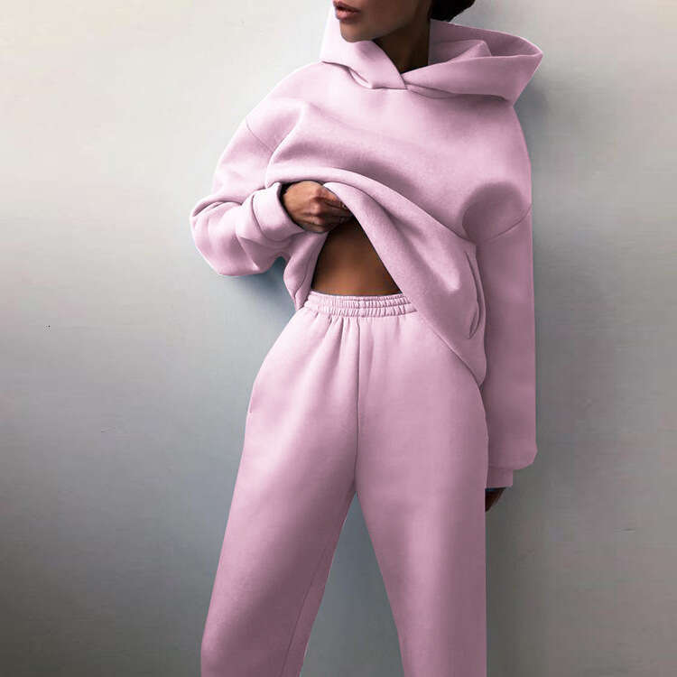 2025 Spring Womens Solid Color Casual Fashion Pants Thickened Sports Hoodie Set for Women Gentle Wind Non-ironing Long Versatile New Pattern New Arriv