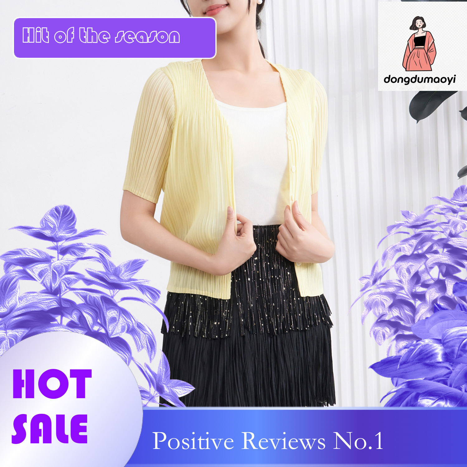 dongdumaoyi Miyake temperament, small outdoor outfit, women's summer new style, high-end feeling, slimming, simple and versatile short sleeved sh