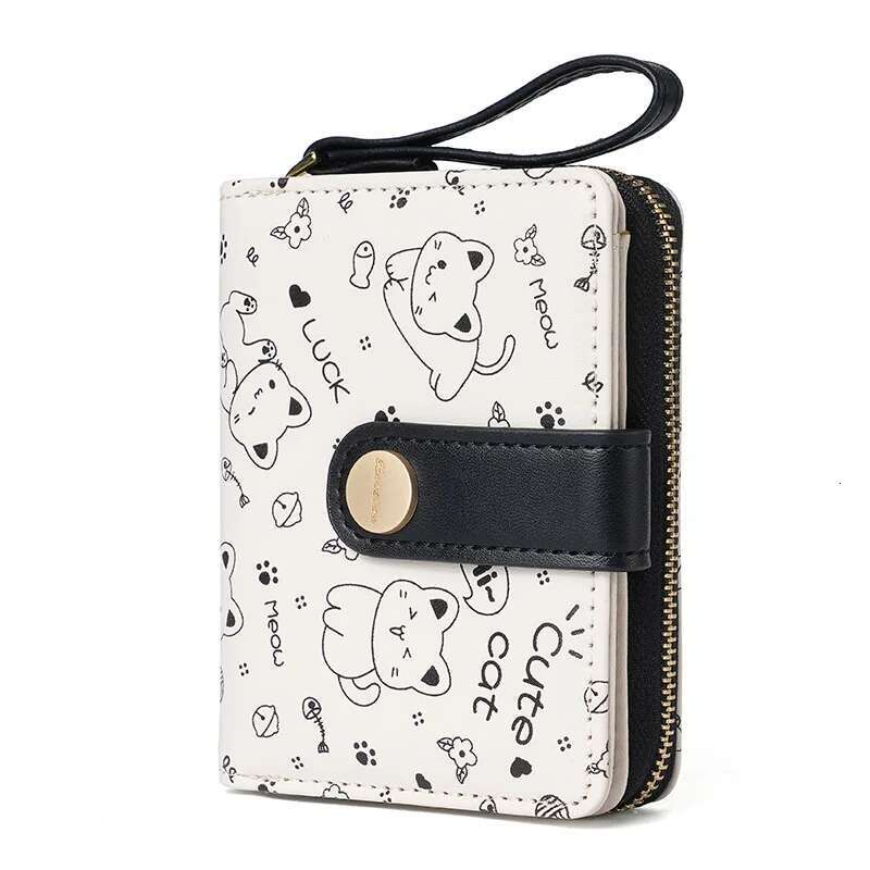 Japanese Cute Cat Girls Wallet Short Student ID Bank Card Holder Money Bag Zipper Wallets For Women Key Storage Coin Purse