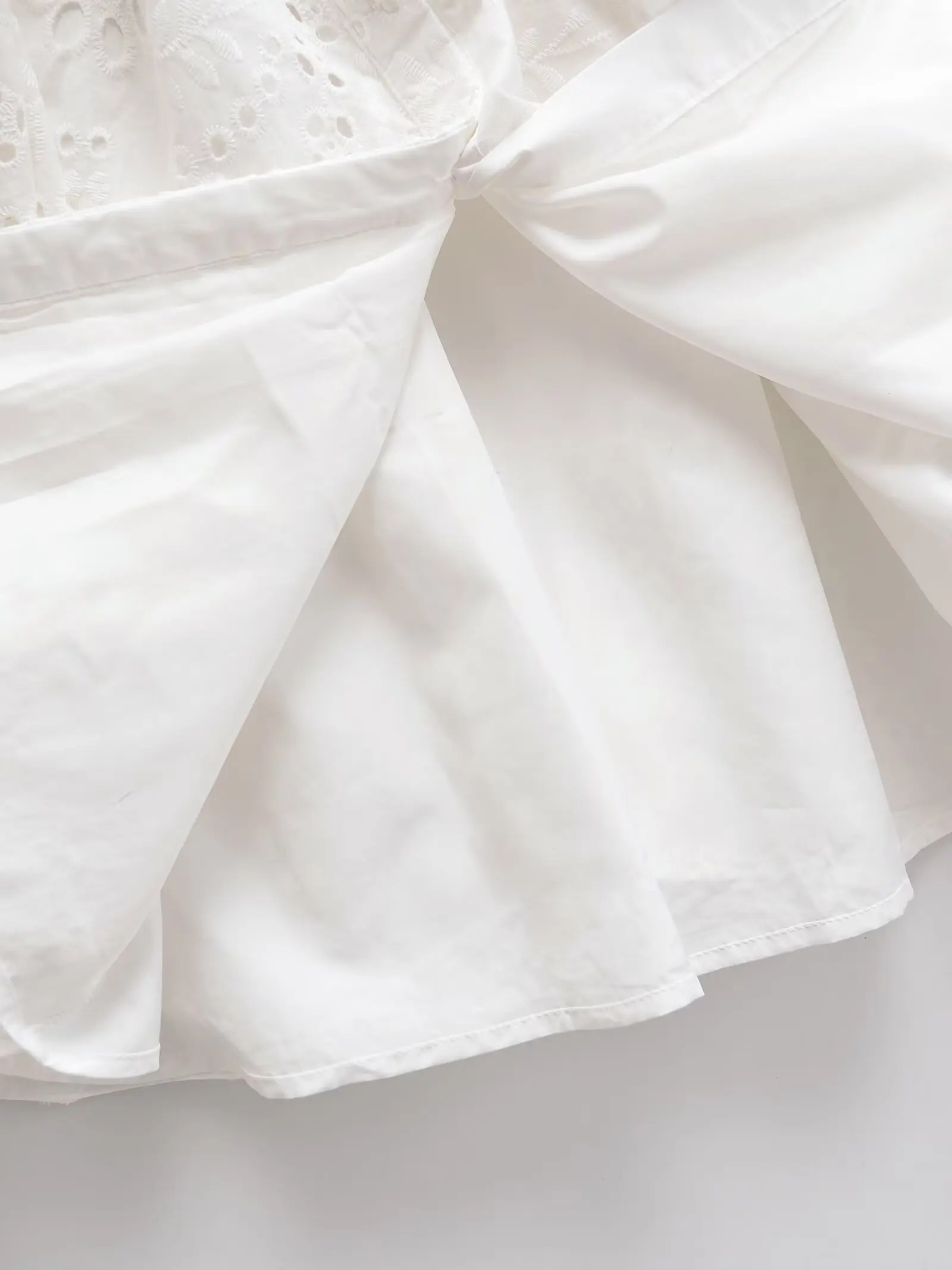 European and American style summer with belt y shortsleeved white dress 250514