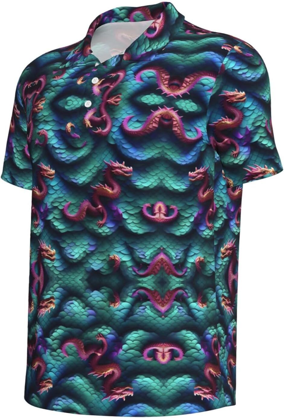 Mens Polo shirt 3D Magical Dragon Scales Pattern Print Men's Short Sleeve Polo Golf Shirts Summer Casual Button Shirts for Casual Formal Wear