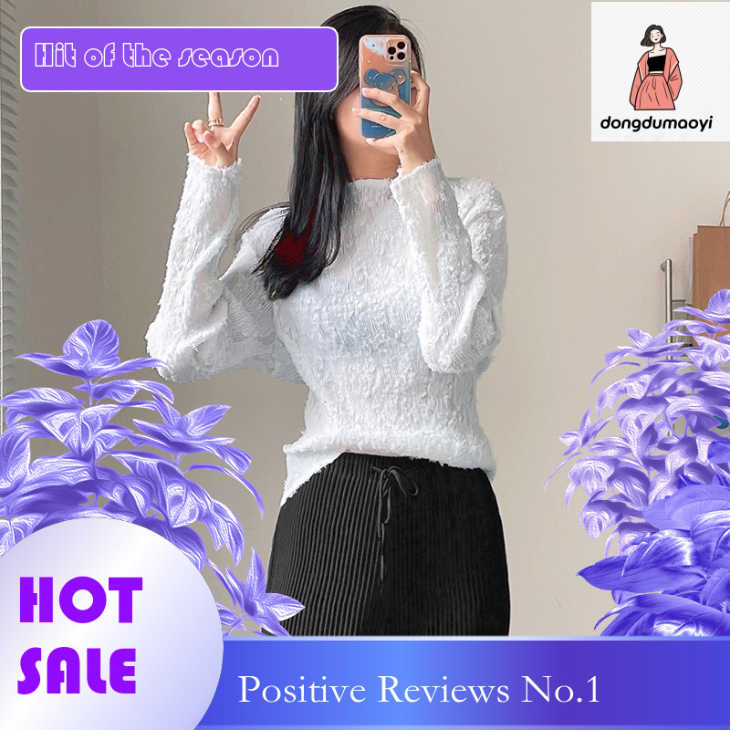 dongdumaoyi Internet celebrity fur shirt with fashionable and versatile temperament, pleated solid color, inner long sleeved t-shirt for women