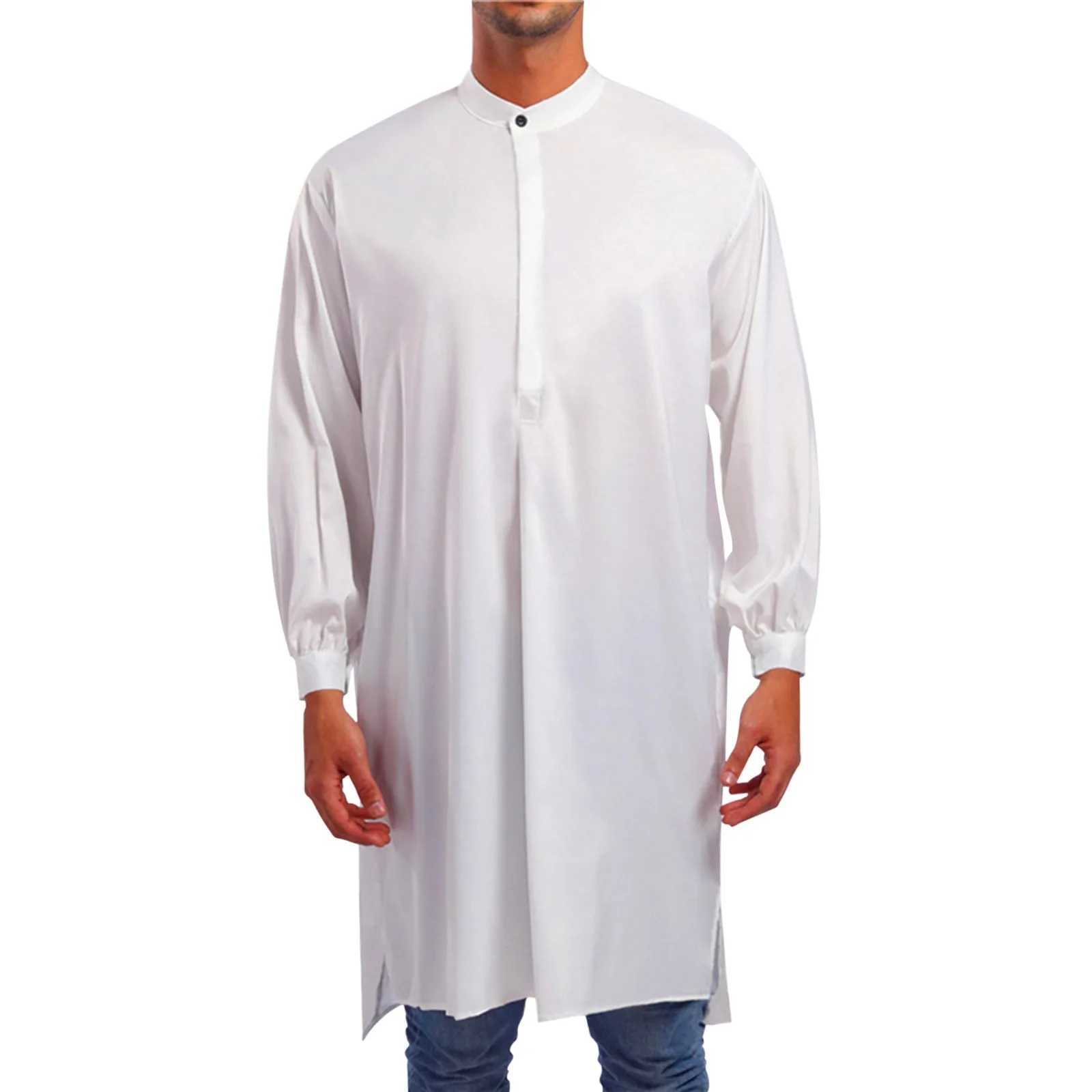 MenS Polo Shirts Arabic Fashion Simple Long MenS Shirt Solid Muslim Robe Roupas Masculinas X250514
