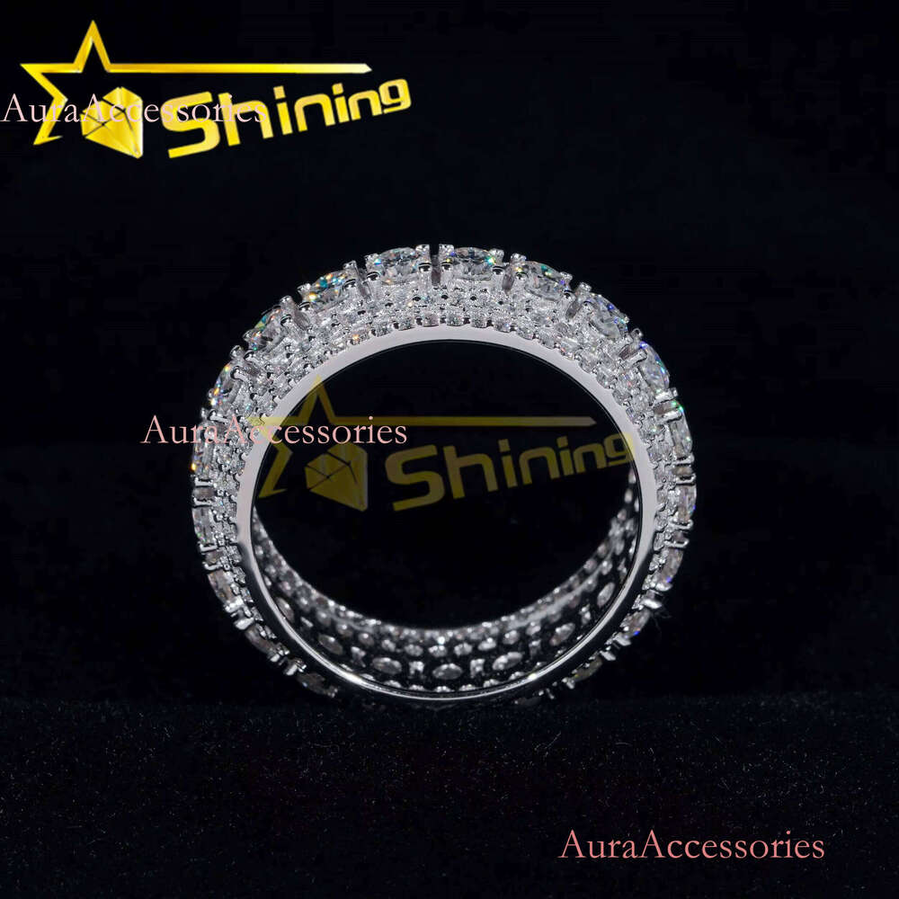 Hot Selling Custom S Sterling Sier Iced Moonlight Eternity Ring Inlay Moissanite Dia Classic Design