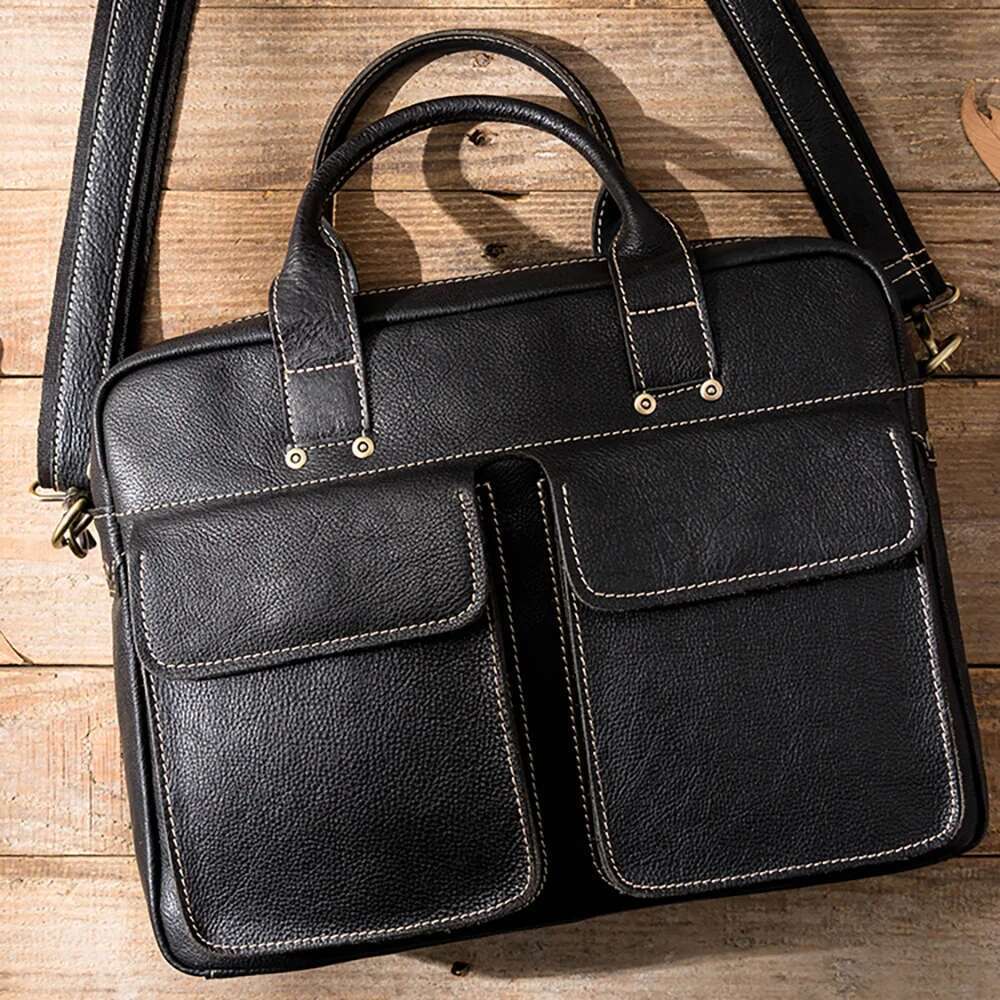 NASVA Leather Men's Briefcase Shoulder Messenger Handbag Business Computer Notebook Bag For 14 Inch