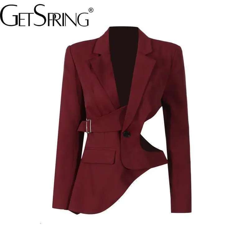 Getspring Women 2024 Autumn Single Button Hollow Out Asymmetric Ladies Blazer Coat Fashion Women's Slim Suit Jacket New