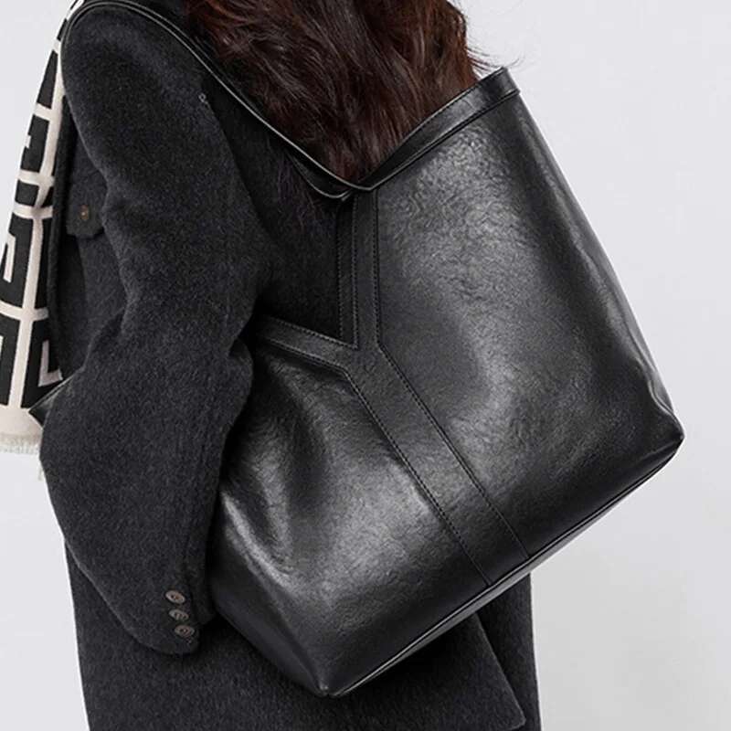 Soft Genuine Leather Shoulder For Women Totes All-match Commuter Underarm Bag Bolso Mujer Fashion Large Capacity Handbag