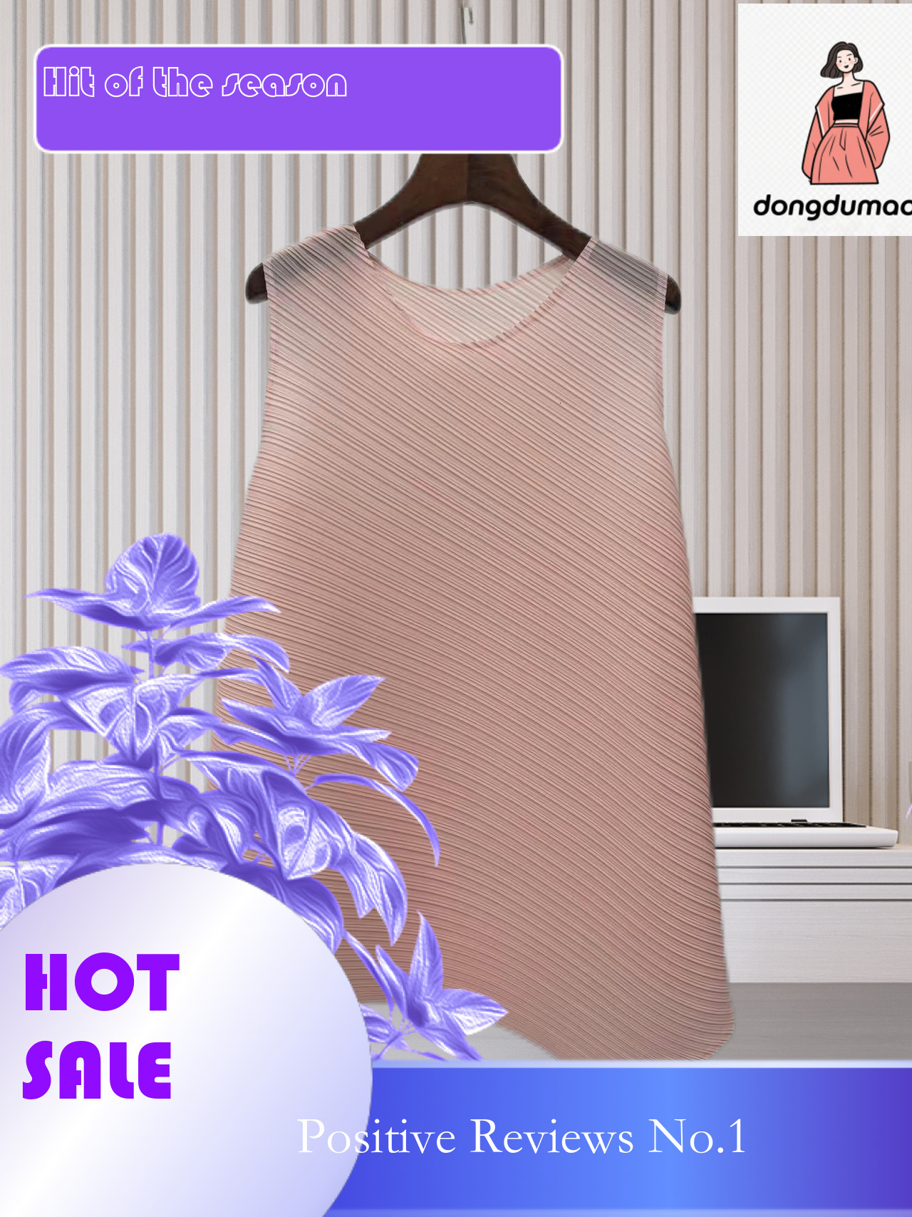 dongdumaoyi Miyake Large T-shirt Summer New Fashionable Loose Sleeveless Irregular Wrinkle Pregnant Commuter Top