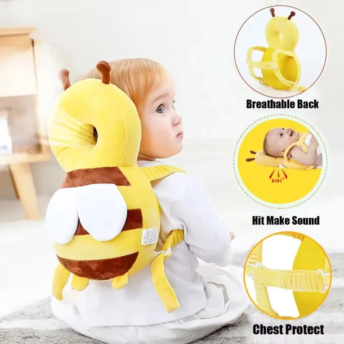 Baby Head Protection Backpack Pillow Toddler Head Safety Pad with Pinching Anti-fall Baby Pillows born Bebe Cute Bee Cushion 250514